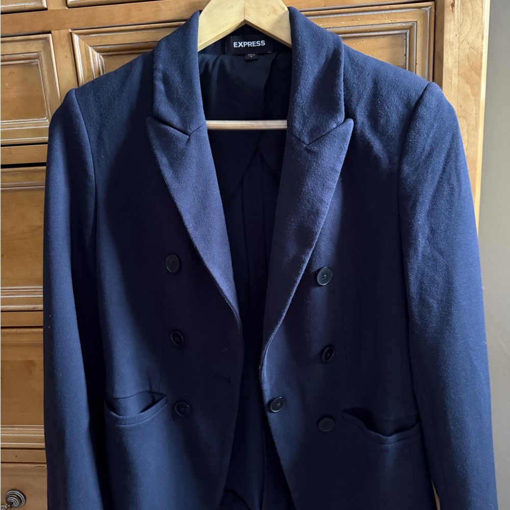 Express Women's Midnight Blue Double-Breasted Blazer